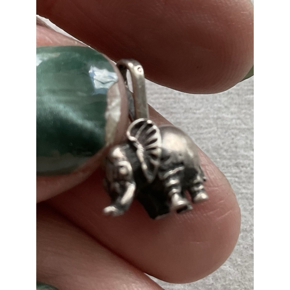 Vintage 925 Mexico Sterling Silver Textured Figural Elephant Pendant Dainty